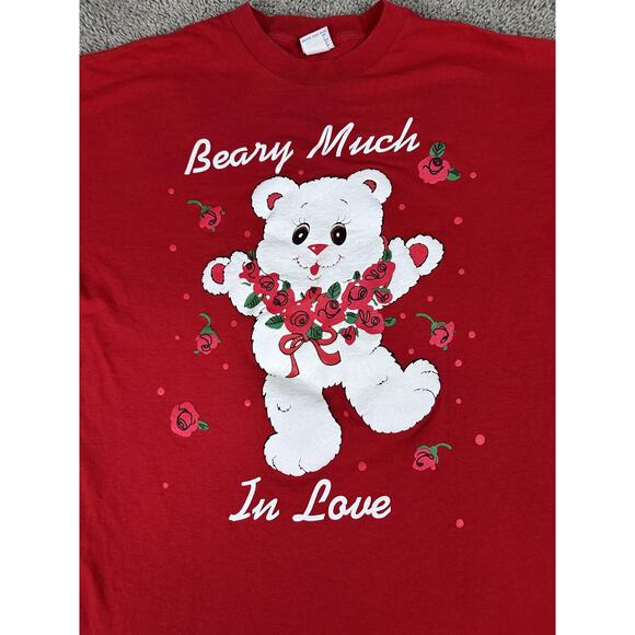 VINTAGE Valentines Shirt Womens One Size Red Beary Much in Love Teddy Bear 90s - Picture 3 of 12